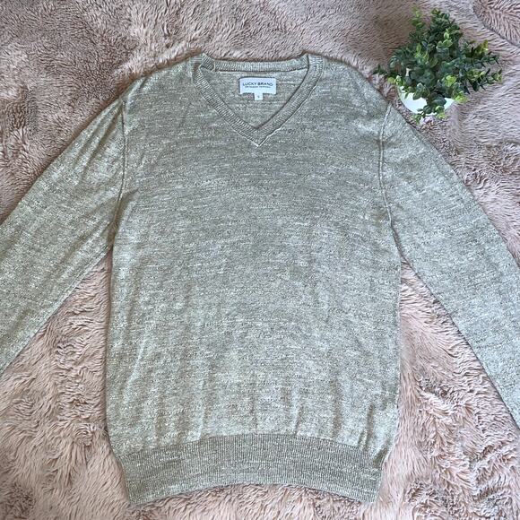 Lucky Brand White Label Tan Men's Cotton V-Neck Casual Sweater Small - Picture 1 of 9